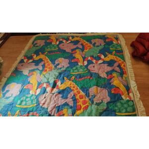 VTG Blue Unisex Sealife Baby Nursery Hand Made Crib Blanket